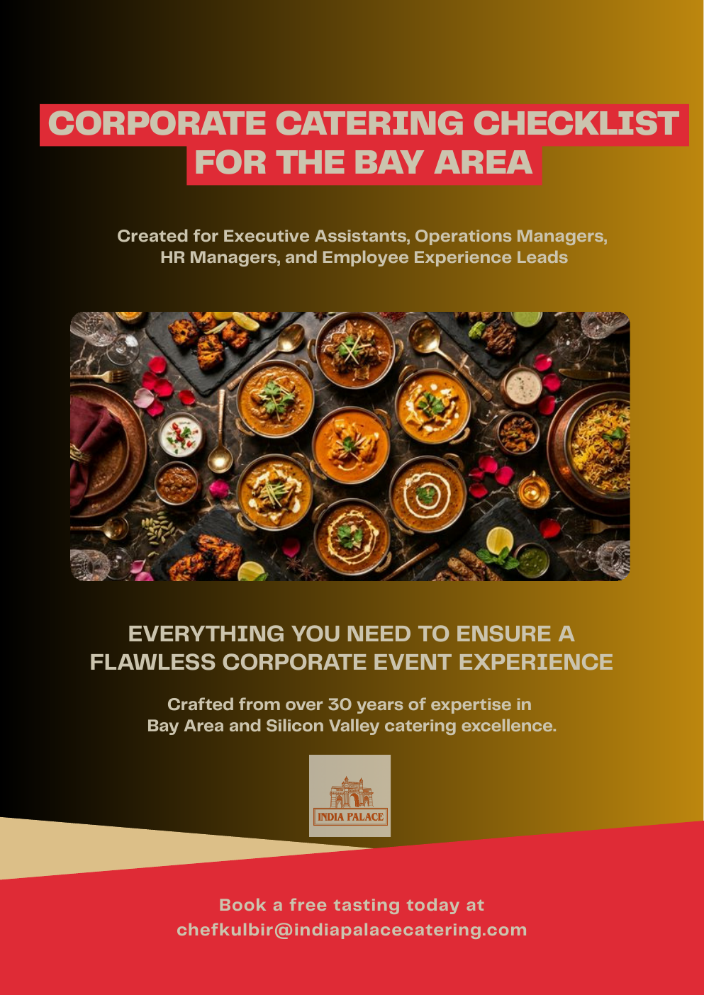 Cover page for the India Palace Corporate Catering Checklist